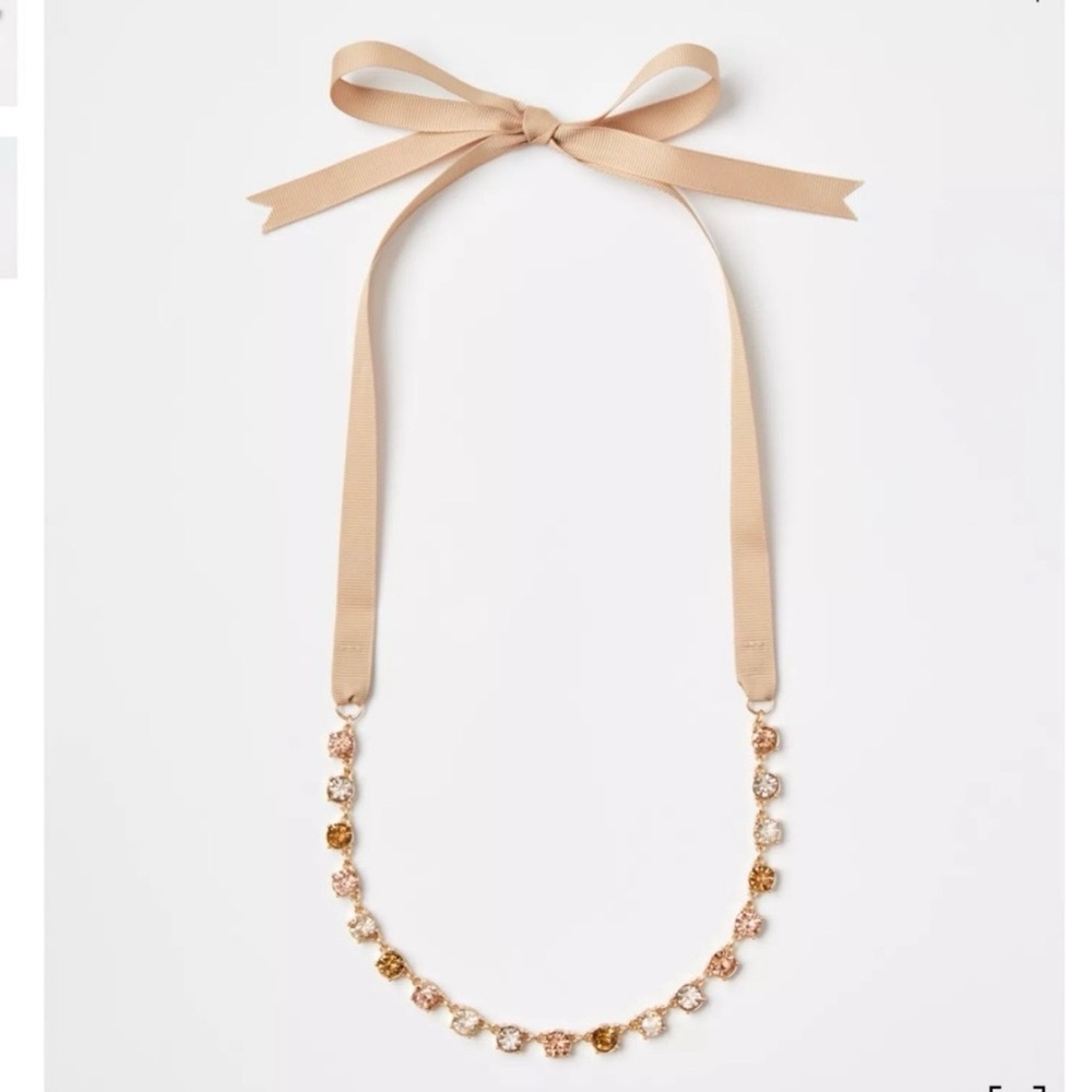 NWT  LOFT  Tan, Gold & Crystal Gem Statement Necklace
